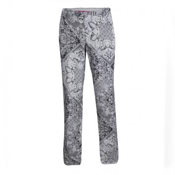 Pre Owned Etro Monochrome Mexico Printed Silk Trousers L