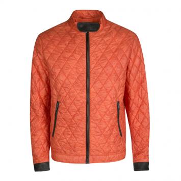 Pre Owned Etro Orange Paisley Print Diamond Quilted Leather Trim Zip Front Nylon Jacket L 