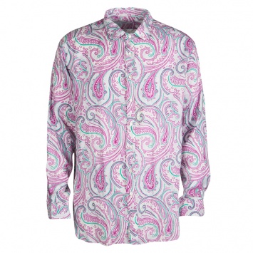 Pre Owned Etro White Paisley Printed Long Sleeve Button Front Linen Shirt 2XL