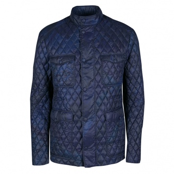Pre Owned Etro Navy Blue and Black Paisley Print Diamond Quilted Jacket XL