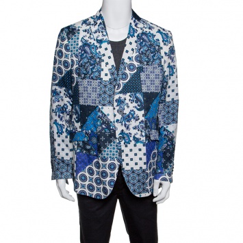 Pre Owned Etro Multicolor Paisley Printed Linen Superleggera Minerva Blazer L