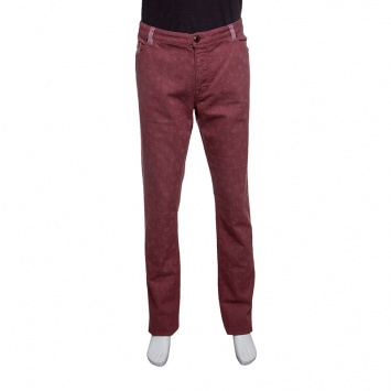 Pre Owned Etro Red Paisley Printed Denim Jeans 3XL