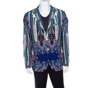 Pre Owned Etro Multicolor Paisley Printed Cotton Superleggera Minerva Blazer L