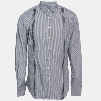 Pre Owned Etro Blue Striped Cotton Button Front Shirt XL