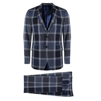 Pre Owned Etro Navy Blue Checked Regular Fit Suit L