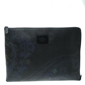 Pre Owned Etro Navy Blue Paisley Printed Coated Canvas Document Holder