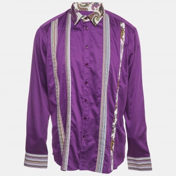 Pre Owned Etro Purple Striped Cotton Pin Tucked Luca Shirt XXL