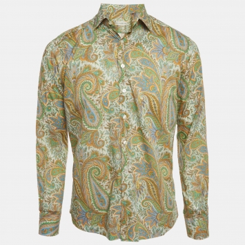 Pre Owned Etro Green Paisley Print Cotton Long Sleeve Shirt M