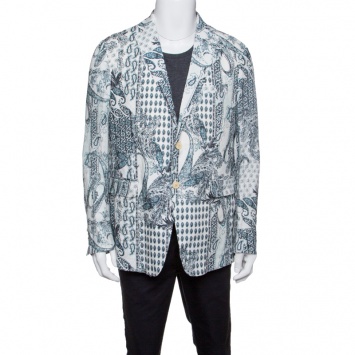 Pre Owned Etro Off White Paisley Printed Linen Blazer L
