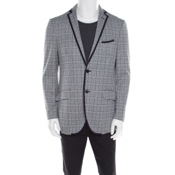 Pre Owned Etro Blue Glen Plaid Checked Linen and Cotton Superlegger Blazer XL