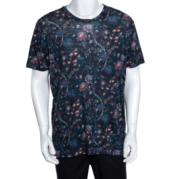 Pre Owned Etro Blue Linen Knit Floral Print T Shirt XL 