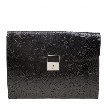 Pre Owned Etro Black Paisley Embossed Leather Document Case