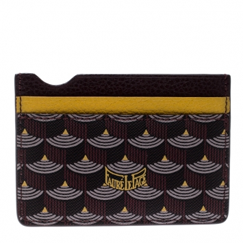 Pre Owned Fauré Le page Burgundy/Mustard Printed Coated Canvas and Leather Card holder 