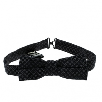 Pre Owned Fendi Black Mini Zucca Printed Silk Narrow Bow Tie
