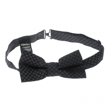 Pre Owned Fendi Black Logo Pattern Jacquard Silk Butterfly Bow Tie