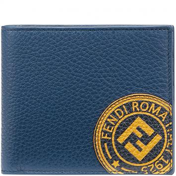Pre Owned Fendi Blue Roman Leather Bifold Wallet