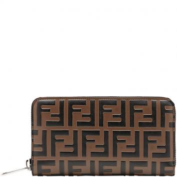 Pre Owned Fendi Two Tone Zucca Leather Zip-Around Wallet