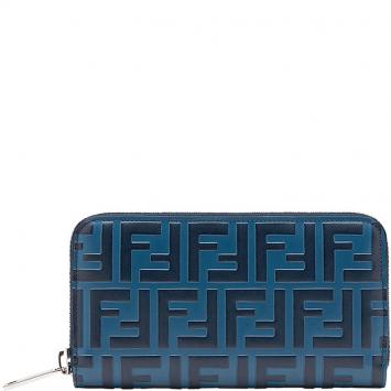 Pre Owned Fendi Two Tone Zucca Leather Zip-Around Wallet