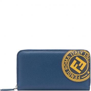 Pre Owned Fendi Blue Roman Leather Zip-Around Wallet