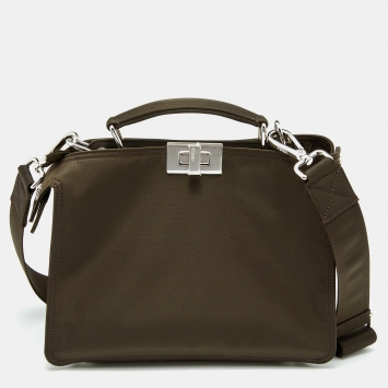 Pre Owned Fendi Khaki Green Nylon Peekaboo ISeeU Bag