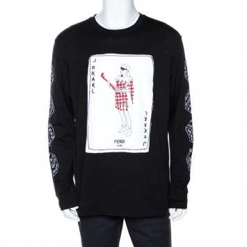 Pre Owned Fendi Black Jokarl Print Cotton Long Sleeve T-Shirt L