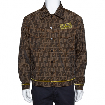 Pre Owned Fendi Brown Zucca Monogram Jacquard Button Front Jacket M