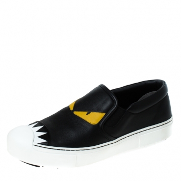 Pre Owned Fendi Black Leather Monster Slip On Sneakers Size 40