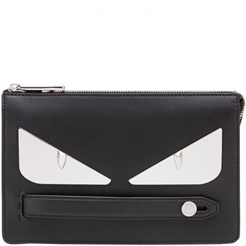 Pre Owned Fendi Black Leather Bag Bugs Eyes Clutch
