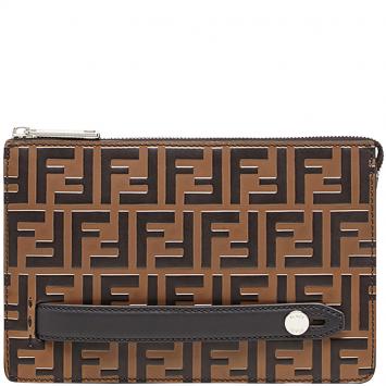 Pre Owned Fendi Two Tone Zucca Leather Clutch