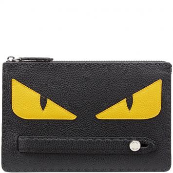Pre Owned Fendi Black Roman Leather Bag Bugs Eyes Inlay Clutch