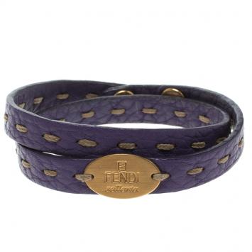 Pre Owned Fendi Selleria Purple Leather Double Wrap Bracelet 