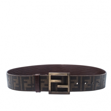 Pre Owned Fendi Tobacco Zucca Coated Canvas Enamel Buckle Belt 90CM