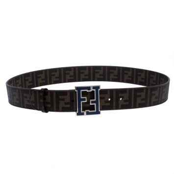 Pre Owned Fendi Tobacco Zucca Coated Canvas FF Logo Buckle Belt 110CM