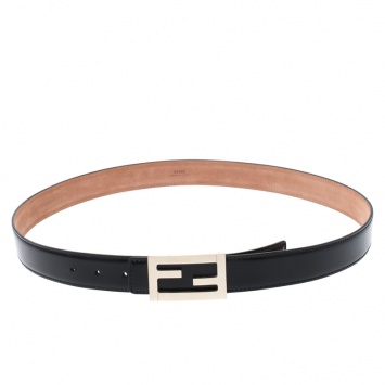 Pre Owned Fendi Black Leather FF Buckle Belt 100CM