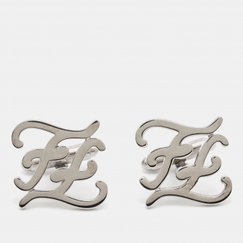 Pre Owned Fendi Karligraphy FF Silver Tone Cufflinks