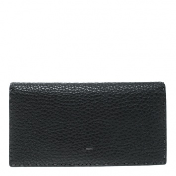 Pre Owned Fendi Dark Grey Selleria Leather Continental Wallet