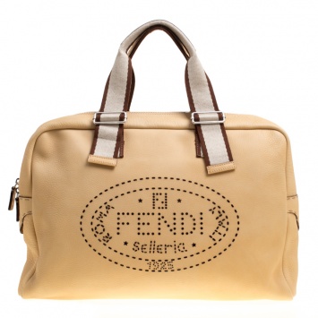 Pre Owned Fendi Yellow Selleria Leather Weekender Bag