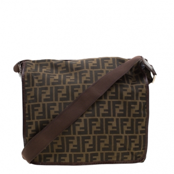 Pre Owned Fendi Tobacco Zucca Nylon Messenger Bag