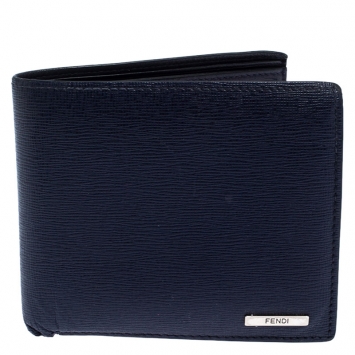 Pre Owned Fendi Navy Blue Leather Bifold Wallet