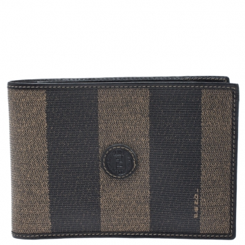 Pre Owned Fendi Tobacco Coated Canvas Pequin Bifold Wallet