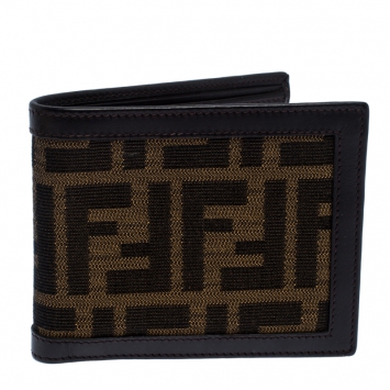 Pre Owned Fendi Tobacco Zucca Canvas and Leather Bifold Wallet
