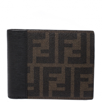 Pre Owned Fendi Black/Tobacco Zucca Canvas Bifold Wallet