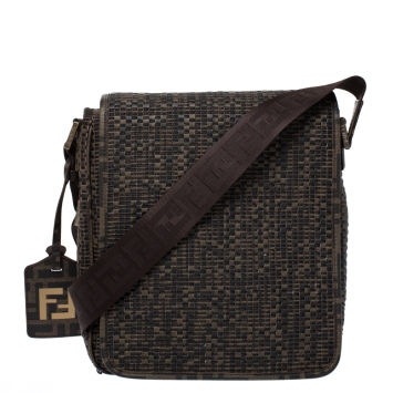 Pre Owned Fendi Tobacco Zucca  Woven Coated Canvas Messenger Bag