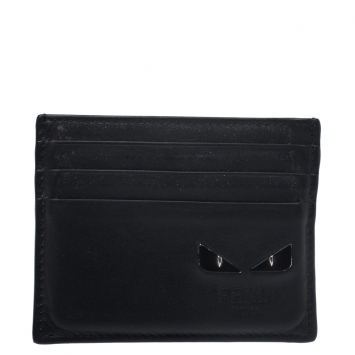 Pre Owned Fendi Black Leather Monster Card Holder