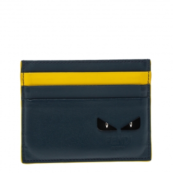 Pre Owned Fendi Blue/Yellow Leather Monster Eye Card Holder