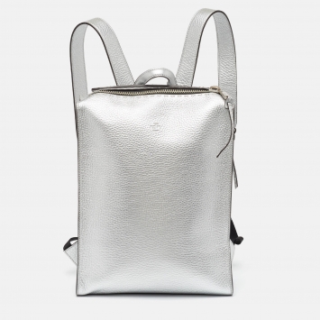 Pre Owned Fendi Silver Selleria Leather Slim Backpack