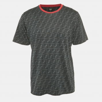 Pre Owned Fendi Green FF Print Cotton T-Shirt M