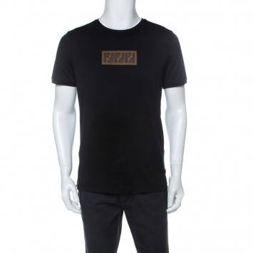 Pre Owned Fendi Black Cotton Zucca Logo Embroidered T Shirt L