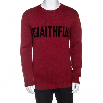 Pre Owned Fendi Bicolor Faithful And Logo Embroidered Wool Jumper L