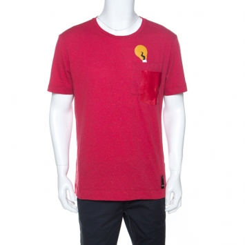 Pre Owned Fendi Red Cotton Patch Pocket Detail T-Shirt XXL